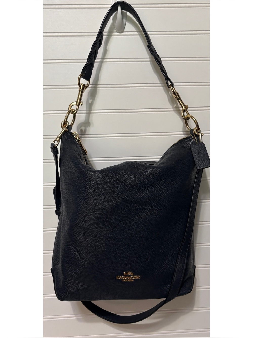 COACH ABBY Navy Blue Pebbled Leather Hobo Shoulder Duffle Bag Purse Tote F31507